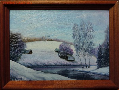 КАРТИНА Деревенька на заснеженном холме" холст,масло - DSCN4231