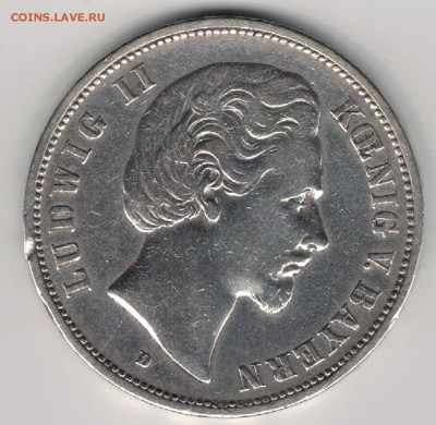Ag ГЕРМАНИЯ (БАВАРИЯ) 5 МАРОК 1876D ДО 26.01 В 22.00 (Д258) - 5-гБ