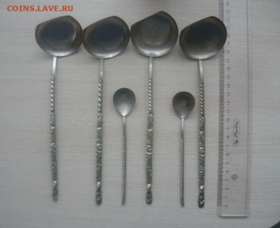 Разные Ложка десертная мельхиор СССР Фигурная ручка 6 штук - 511.JPG