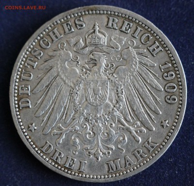 С 1 руб. БАДЕН 3 марк 1909г. ФРИДРИХ-II до 29.01 в 22-00 - IMG_4251.JPG