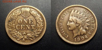 МОНЕТЫ МИРА 01-17 - США – 1 цент (1904) «Индеец» бронза