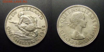 МОНЕТЫ МИРА 01-17 - Новая Зеландия – 1 шиллинг (1958) «Воин маори; Георг VI» (XF)