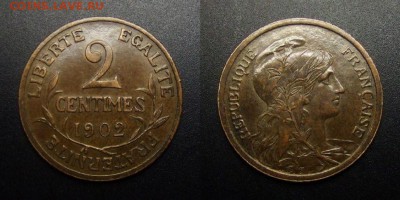 МОНЕТЫ МИРА 01-17 - Франция – 2 сантима (1902) бронза