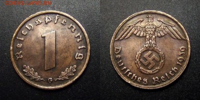 МОНЕТЫ МИРА 01-17 - Германия (3-й Рейх) – 1 рейхспфенниг (1939 G) бронза