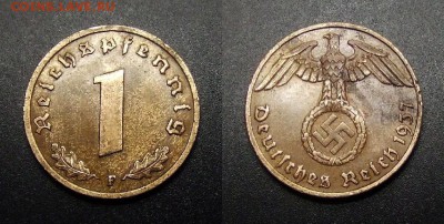 МОНЕТЫ МИРА 01-17 - Германия (3-й Рейх) – 1 рейхспфенниг (1937 F) бронза