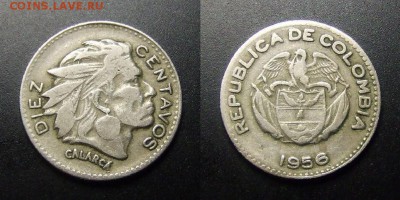 МОНЕТЫ МИРА 01-17 - Колумбия – 10 сентаво (1956) «Индеец»
