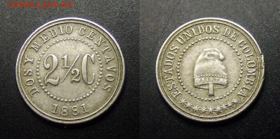 МОНЕТЫ МИРА 01-17 - Колумбия – 2,5 сентаво (1881) медь-ник.