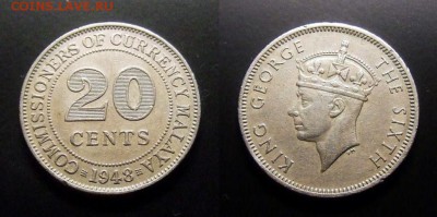 МОНЕТЫ МИРА 01-17 - Брит. Малайя – 20 центов (1948) «Георг VI» №1