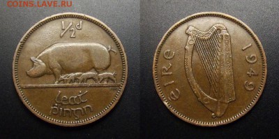 МОНЕТЫ МИРА 01-17 - Ирландия – 0,5 пенни (1949) «Свиноматка»