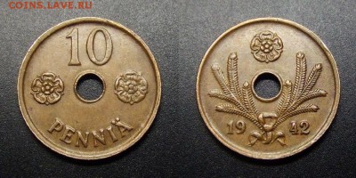 МОНЕТЫ МИРА 01-17 - Финляндия – 10 пенни (1942) медь (XF)
