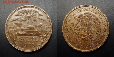 МОНЕТЫ МИРА 01-17 - Мексика – 20 сентаво (1973) «Пирамида Солнца (герб тип №3)»