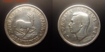 МОНЕТЫ МИРА 01-17 - Южная Африка – 5 шиллингов (крона) (1948) «Газель; Георг VI» (Ag)