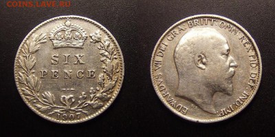 МОНЕТЫ МИРА 01-17 - Великобритания – 6 пенсов (1907) «Эдуард VII» (Ag)