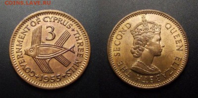 МОНЕТЫ МИРА 01-17 - Брит. Кипр – 3 милса (1955) «Рыба»