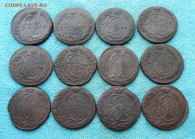 12 пятаков КМ Екатерины II 1782-1795, цена фикс ! - 12km-1