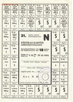Боны Латвии - 3 - пример LebenSmittelKarte 31го периода с сахарным талоном