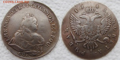 1 рубль 1742 года СПБ. Перечекан. До 06.02.16 22-00 МСК. - 1742 а