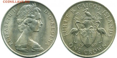 Крона Шайба !! Теркс и Кайкос 1 крона 1969 Герб Фламинго - 5803a174da639