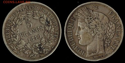 5 франков 1849 Франция Церера до 10.02.17г 22.00 мск - 5 франков