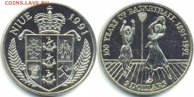 Ниуэ 5$ долларов 1991 100 лет Баскетболу Крона Шайба - 5188b0639c749