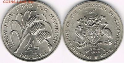 Крона Шайба Барбадос 4$ доллара ФАО Герб Сахарный тростник - 9040_bar-4d-1970