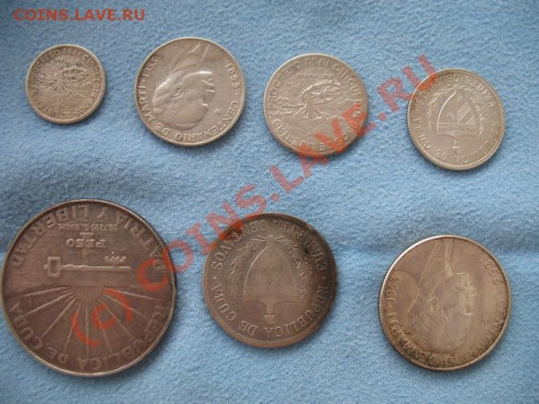 Куба. Серебро песо 1853-1953,центавы 1920,1952. 7 монет - 2