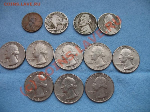 USA. 1 цент 1936, 5ц с индейцем,39,40г. Квотеры разных лет - 1