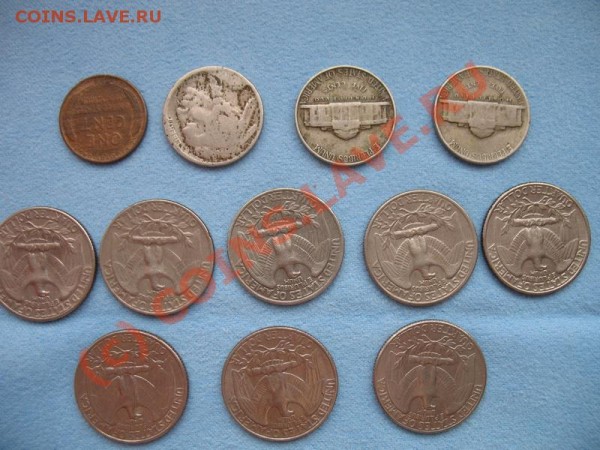 USA. 1 цент 1936, 5ц с индейцем,39,40г. Квотеры разных лет - 2