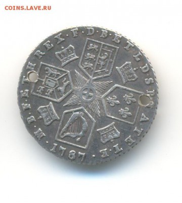 Ag. Британия 6 пенсов 1787. отверстия. с 200 руб. до 9.02 - 2