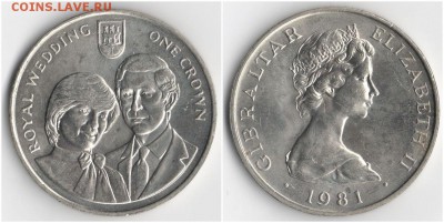 Крона Шайба Гибралтар 1 крона 1981 Свадьба Дианы - s-l1600