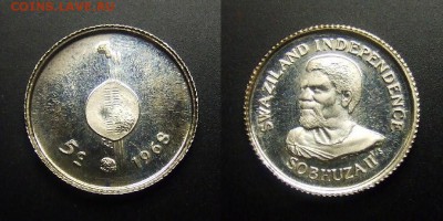 два Судана и Свазиленд на оценку - Свазиленд – 5 центов (1968) proof (Ag)