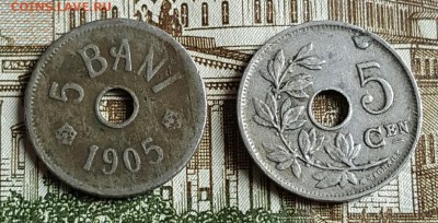 5 бани 1905. Румыния, 5 центов 1922 Бельгия. - 20170208_134048
