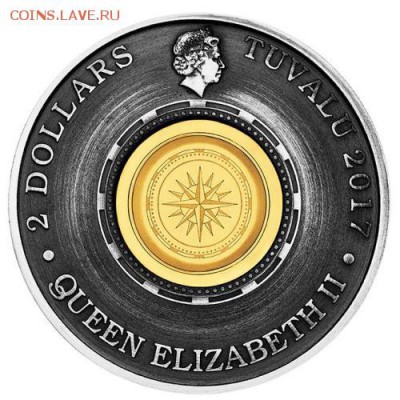 Монеты с Корабликами - 2 $ 17 Compass - 2oz Silver High Relief Antiqued Box - 3