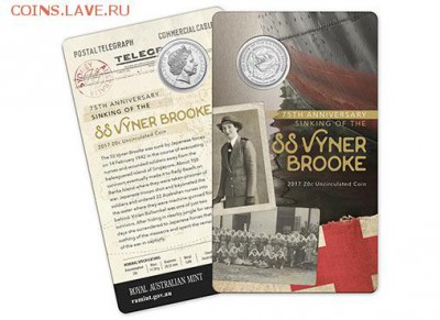 Монеты с Корабликами - 311522_D_Packaging of the seventy fifth anniversary of the Sinking of the SS Vyner Brooke twenty cent uncirculated Coin_3
