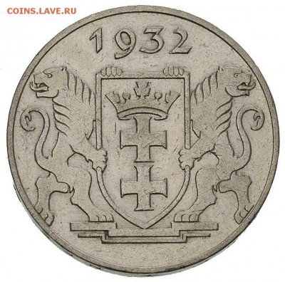 2 гульдена 1932 данциг на подленность и оценку - image