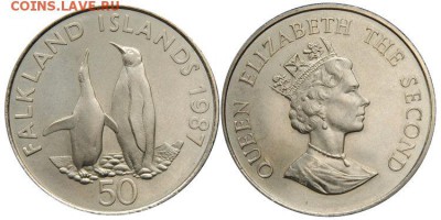 Крона Шайба Фолклендские острова 50 пенсов 1987 Пингвины - 7683.750x0