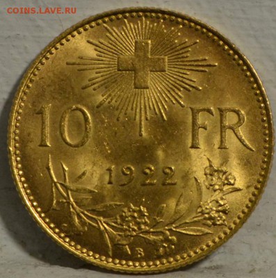 10 франков 1922 года Швейцария. ЗОЛОТО. до 13.02 в 22:19 - 10 франков а