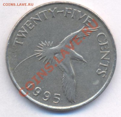 Бермуды 25 центов.1995 г. До 27.01.11 г. 20-00 МСК. - Бермуды 95 1