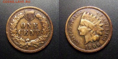 МОНЕТЫ МИРА 01-17 - США – 1 цент (1906) «Индеец» бронза