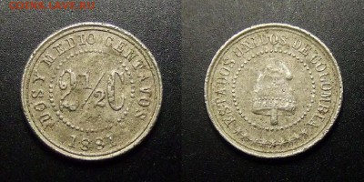 МОНЕТЫ МИРА 01-17 - Колумбия – 2,5 сентаво (1881) медь-ник. №1