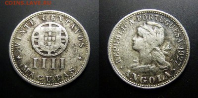 МОНЕТЫ МИРА 01-17 - Португ. Ангола – 20 сентаво (4 макуты) (1927) медь-ник.