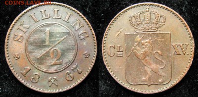 2 скиллинга 1867: до 19-02-17 в 22:00 - Норвегия пол скиллинга 1867    1401