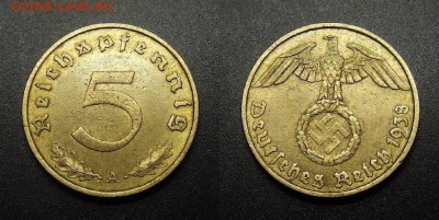 МОНЕТЫ МИРА 01-17 - Германия (3-й Рейх) – 5 рейхспфеннигов (1938 А) алюм.-бронза №4