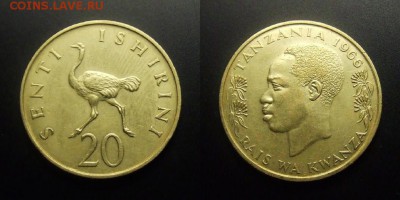 МОНЕТЫ МИРА 01-17 - Танзания - 20 сенти (1966) «Страус» (XF) №1