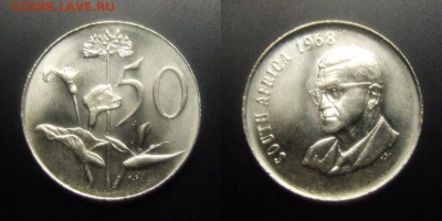 МОНЕТЫ МИРА 01-17 - ЮАР – 50 центов (1968) «Протея; президент Чарльз Сварт»