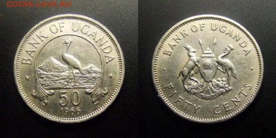 МОНЕТЫ МИРА 01-17 - Уганда – 50 центов (1966) «Венценосный журавль» (XF) №2