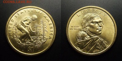 МОНЕТЫ МИРА 01-17 - США - 1 доллар (2009 D) «Сакагавея; Индеанка, высаживающая семена кукурузы»