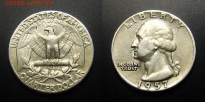МОНЕТЫ МИРА 01-17 - США – 1 квотер (25 центов) (1957) (Аg)