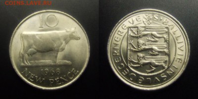 МОНЕТЫ МИРА 01-17 - Гернси – 10 новых пенсов (1968) «Корова»