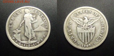 МОНЕТЫ МИРА 01-17 - Филиппины (США) – 20 сентаво (1907) (Ag)